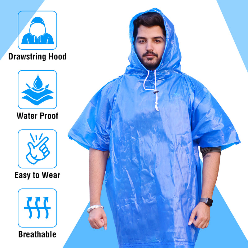 Half Sleeves Unisex Reusable Pocket Emergency Waterproof Rain Poncho for men and women Free Size