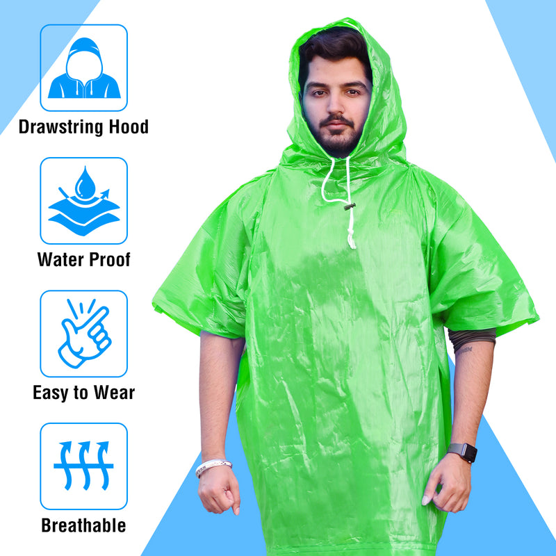 Half Sleeves Unisex Reusable Pocket Emergency Waterproof Rain Poncho for men and women Free Size