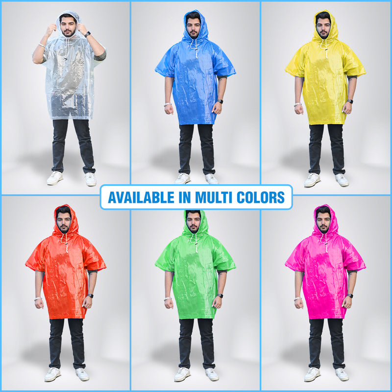 Half Sleeves Unisex Reusable Pocket Emergency Waterproof Rain Poncho for men and women Free Size