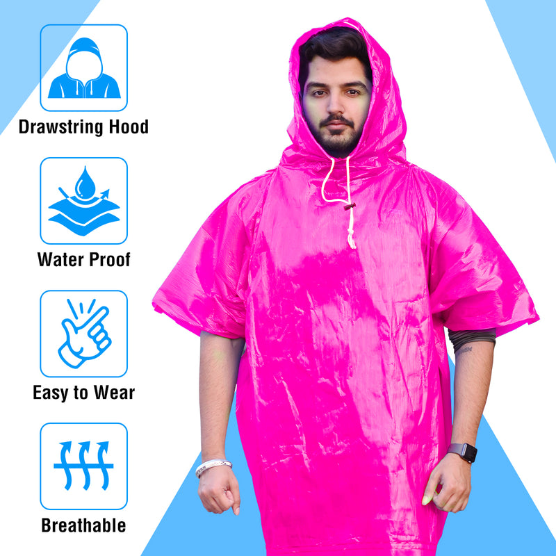 Half Sleeves Unisex Reusable Pocket Emergency Waterproof Rain Poncho for men and women Free Size