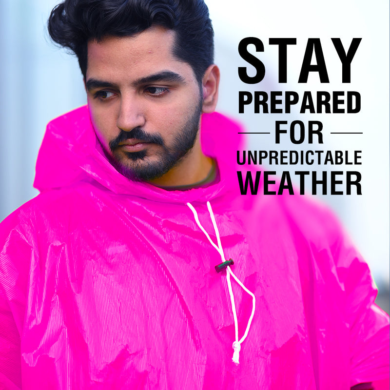 Half Sleeves Unisex Reusable Pocket Emergency Waterproof Rain Poncho for men and women Free Size