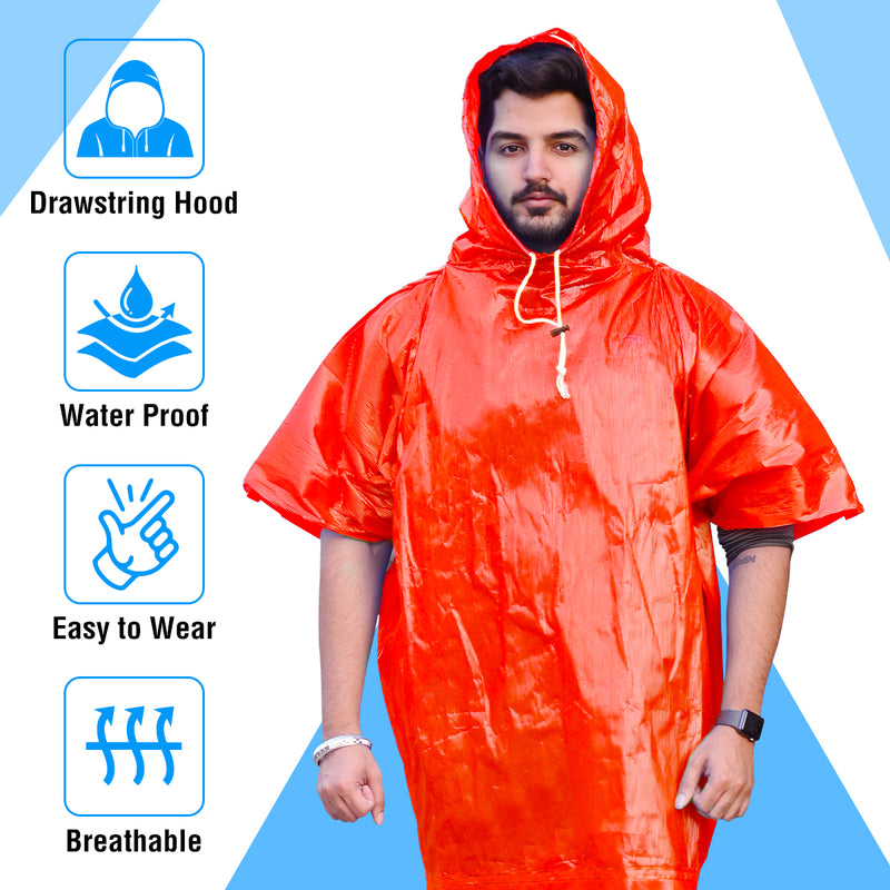 Half Sleeves Unisex Reusable Pocket Emergency Waterproof Rain Poncho for men and women Free Size