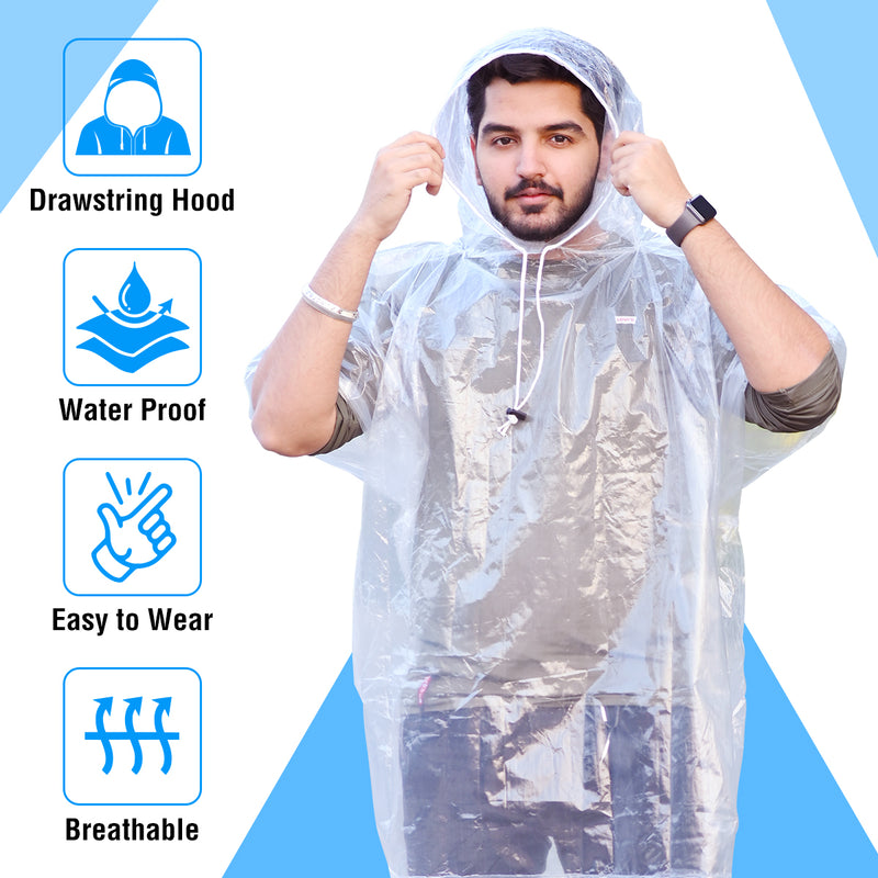 Half Sleeves Unisex Reusable Pocket Emergency Waterproof Rain Poncho for men and women Free Size