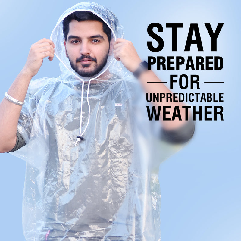 Half Sleeves Unisex Reusable Pocket Emergency Waterproof Rain Poncho for men and women Free Size