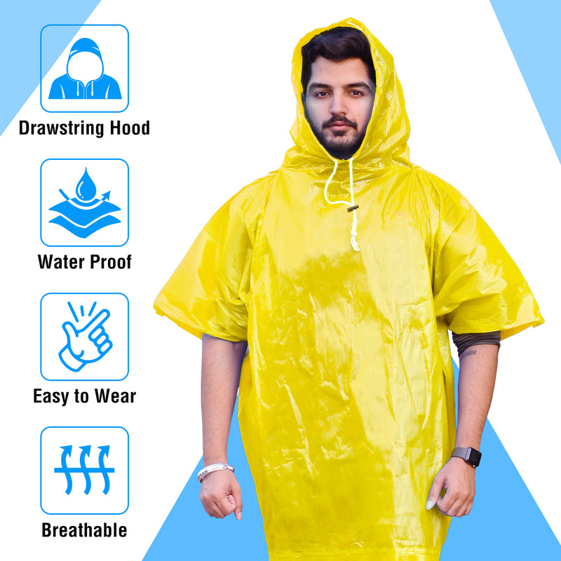 Half Sleeves Unisex Reusable Pocket Emergency Waterproof Rain Poncho for men and women Free Size