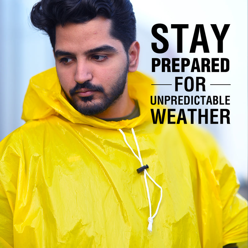 Half Sleeves Unisex Reusable Pocket Emergency Waterproof Rain Poncho for men and women Free Size